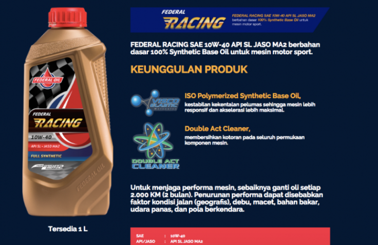 Federal Racing, Oli Motor Spesial Dengan Fiskositas Rendah